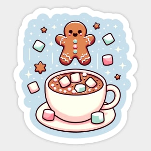 cute gingerbread cookies and hot chocolate Sticker